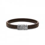 E420BRN armband zilver leer SXM - Elements Collectie